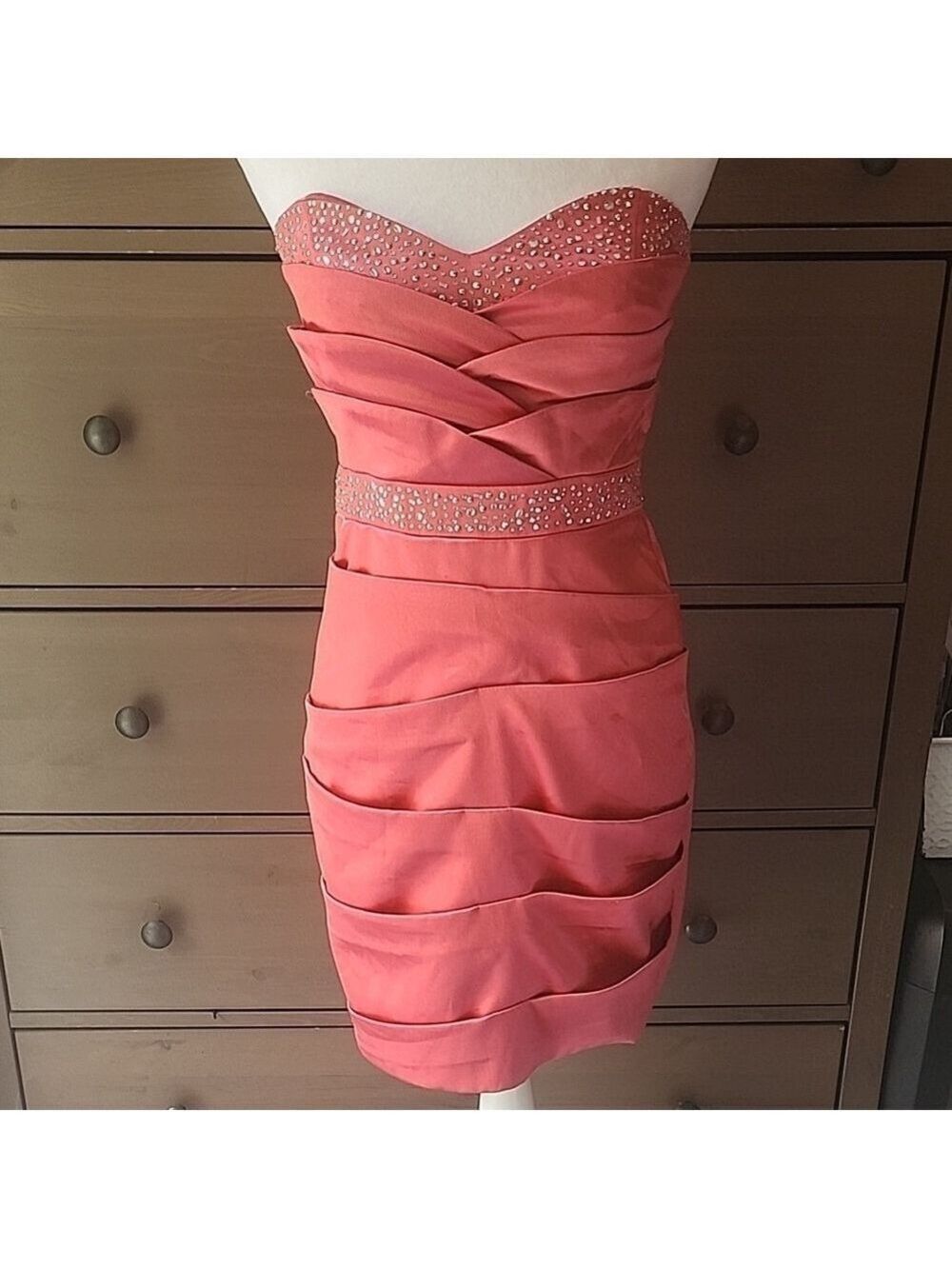 Jodi Kristopher Ruched  Pink Strapless Dress.  Size 5 #prom #wedding